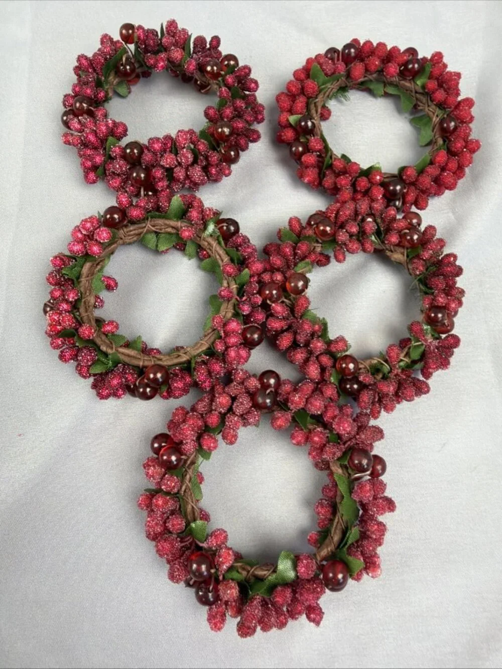 Pier One Set 10 Napkin Rings Red Sugared Cranberry Holiday Christmas Candle Ring